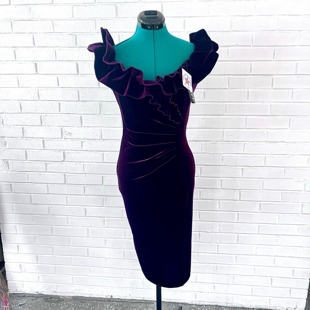 Vintage NWT 90s Xscape purple bodycon dress